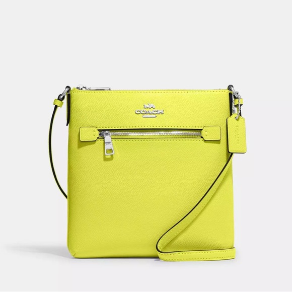 Coach Leather Mini Rowan File Crossbody Bag Silver/Bright Yellow